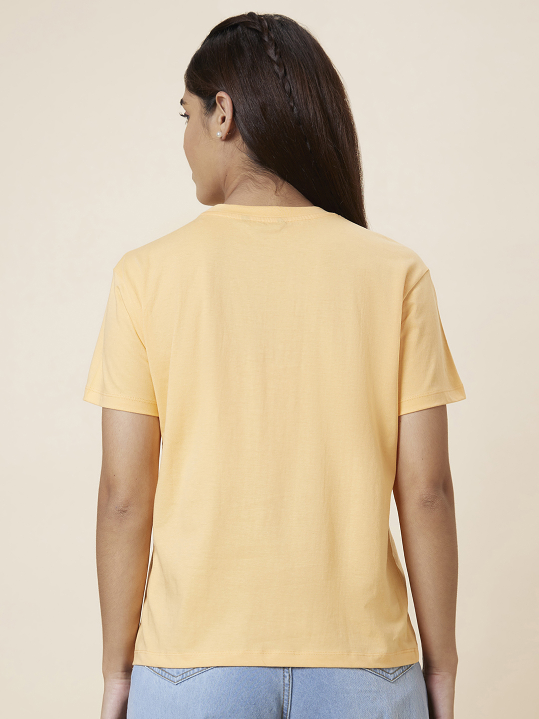 Globus Women Peach Boxy Fit Self Design Cotton T-Shirt