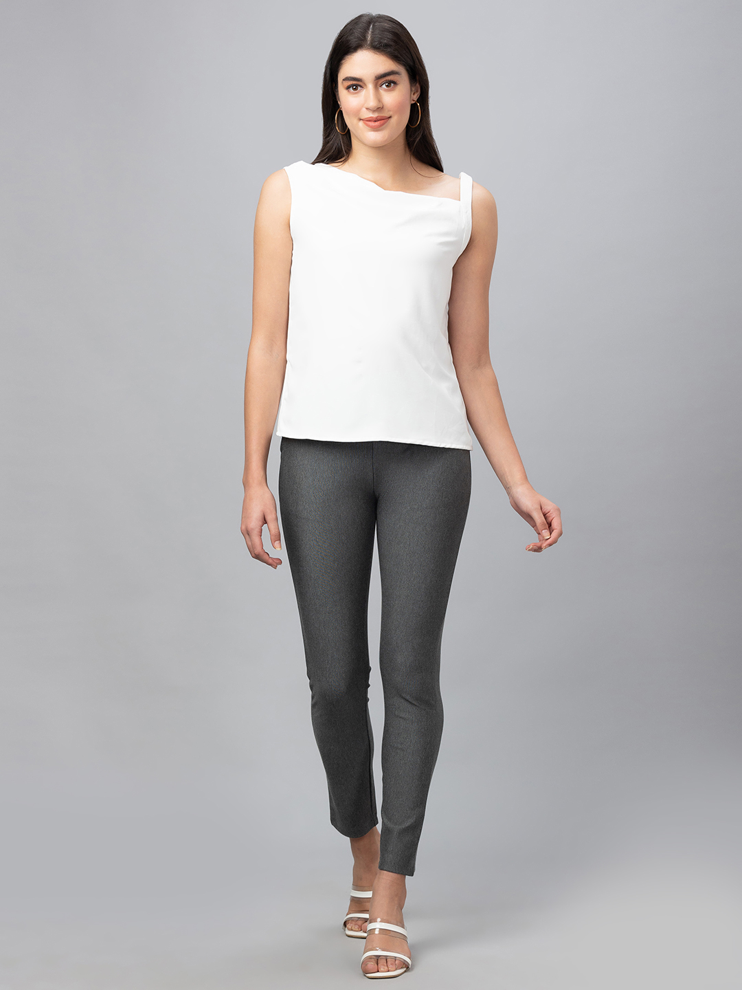 Globus Women Grey Melange Solid Skinny Fit Tregging