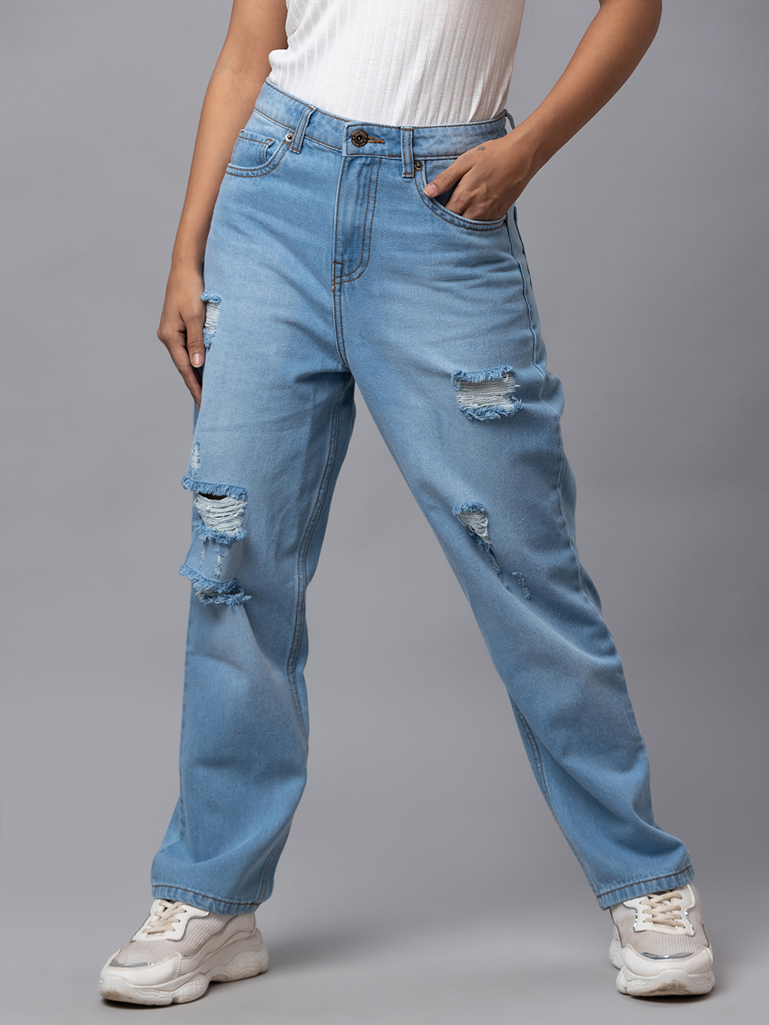 Globus Women Light Blue High-Rise Boyfriend Fit Jeans