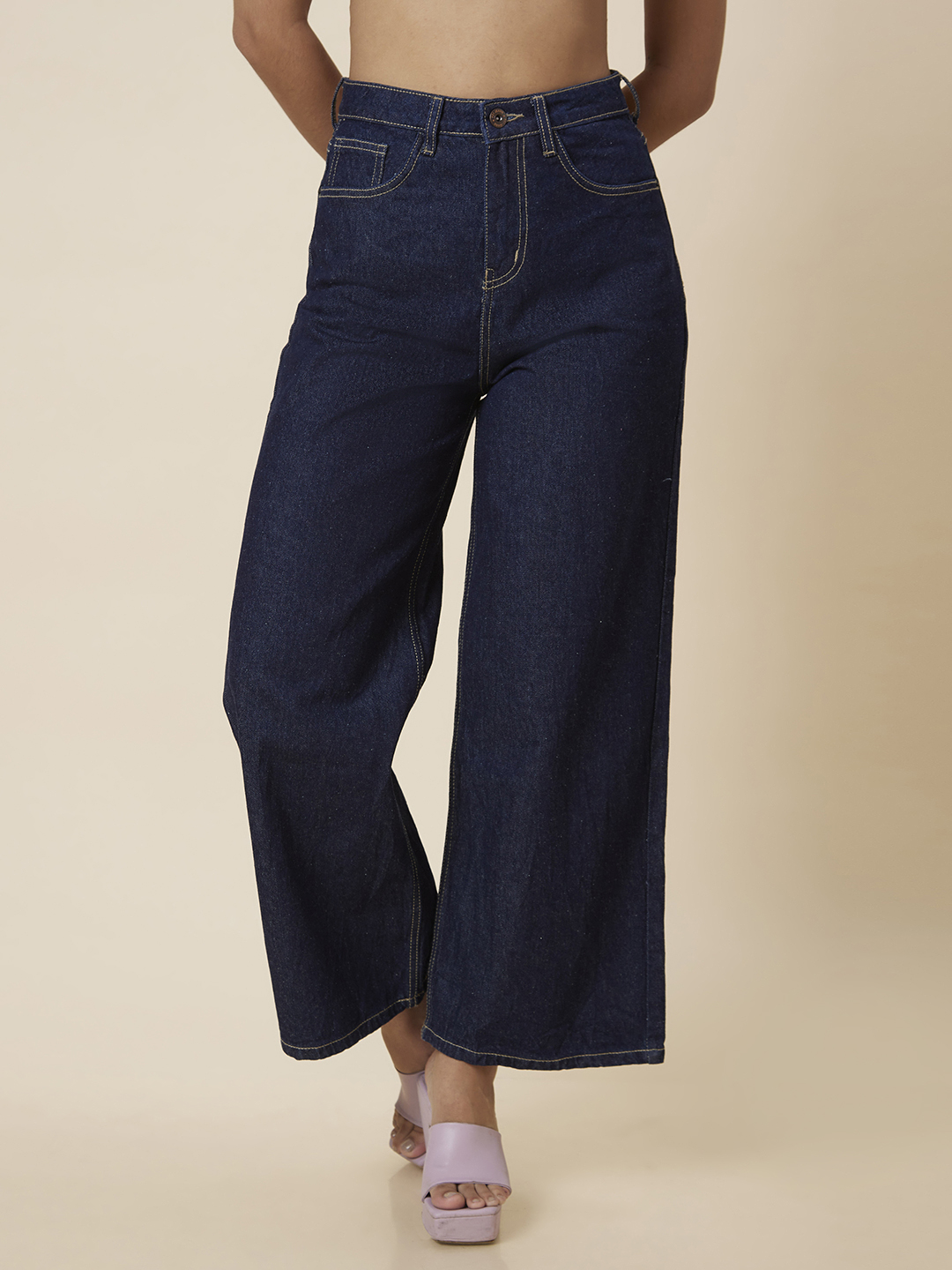 Globus Women Indigo Wide Leg Flare Fit Mid-Rise Jeans