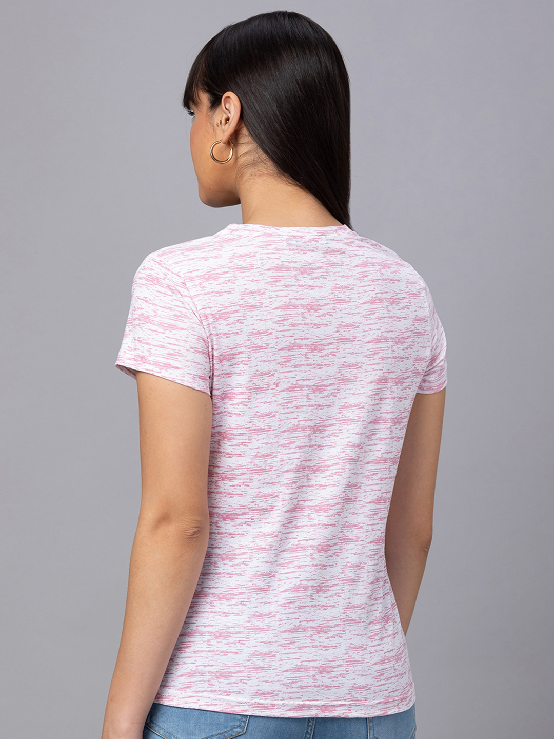 Globus Women Pink Printed Round Neck Casual Regular Fit Tshirt