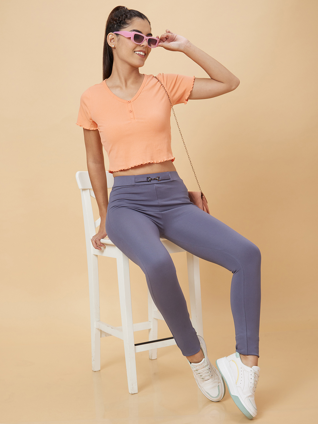 Globus Women Peach Solid Polyester Top