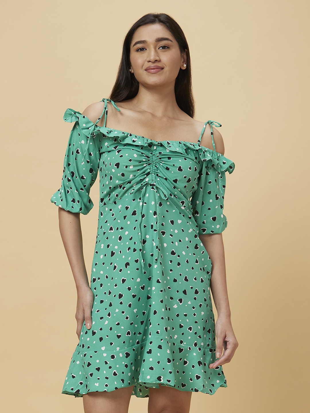 Globus Women Green Printed A-Line Dress