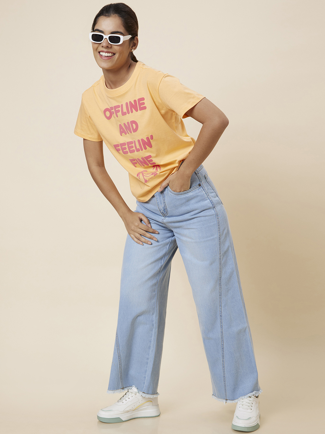 Globus Women Orange Regular Fit Printed Cotton T-Shirt