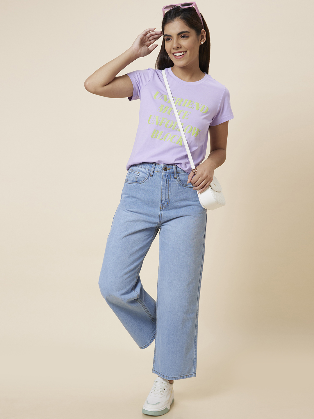 Globus Women Lavender Regular Fit Printed Cotton T-Shirt