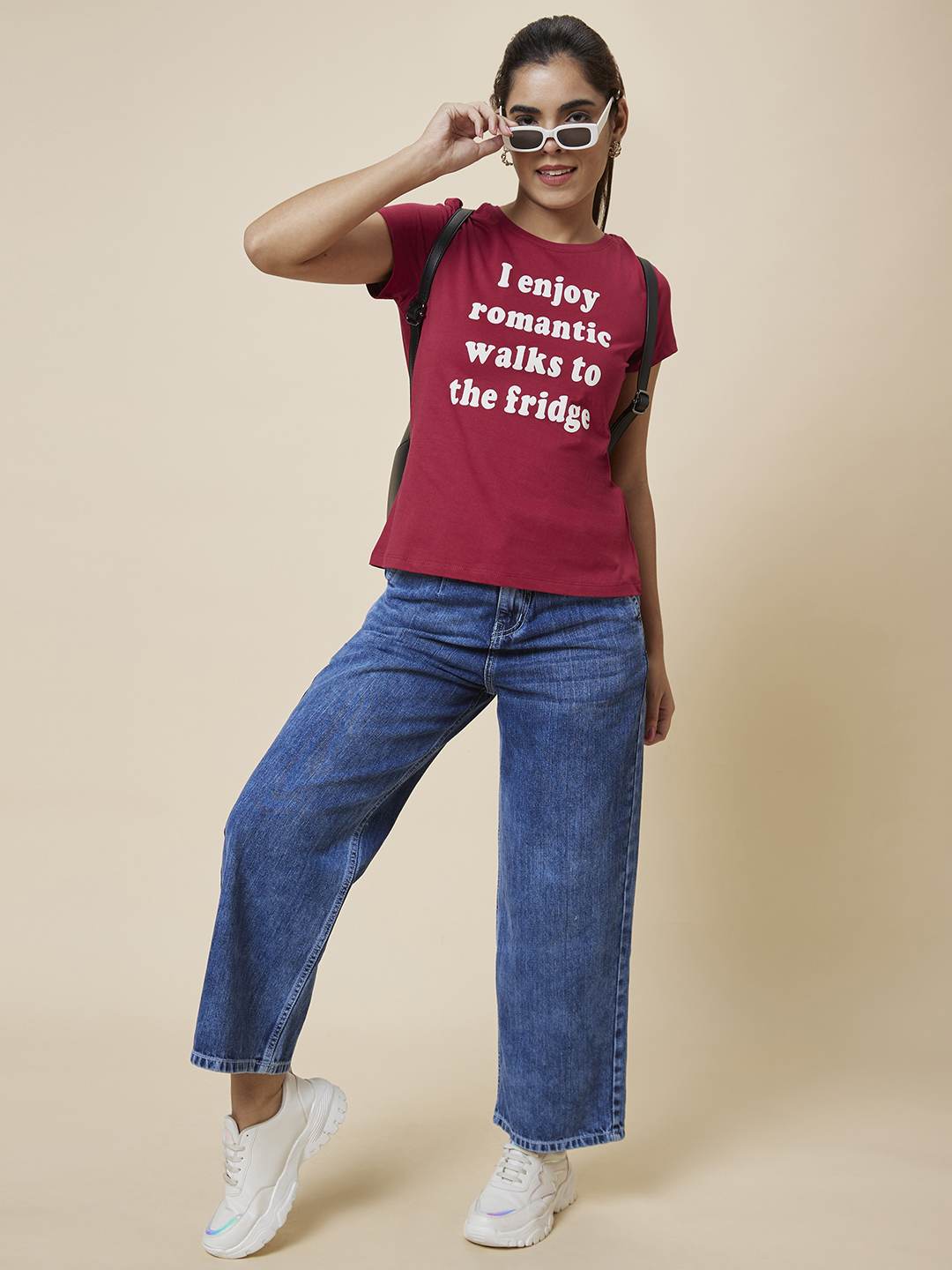Globus Women Maroon Printed Cotton T-Shirt