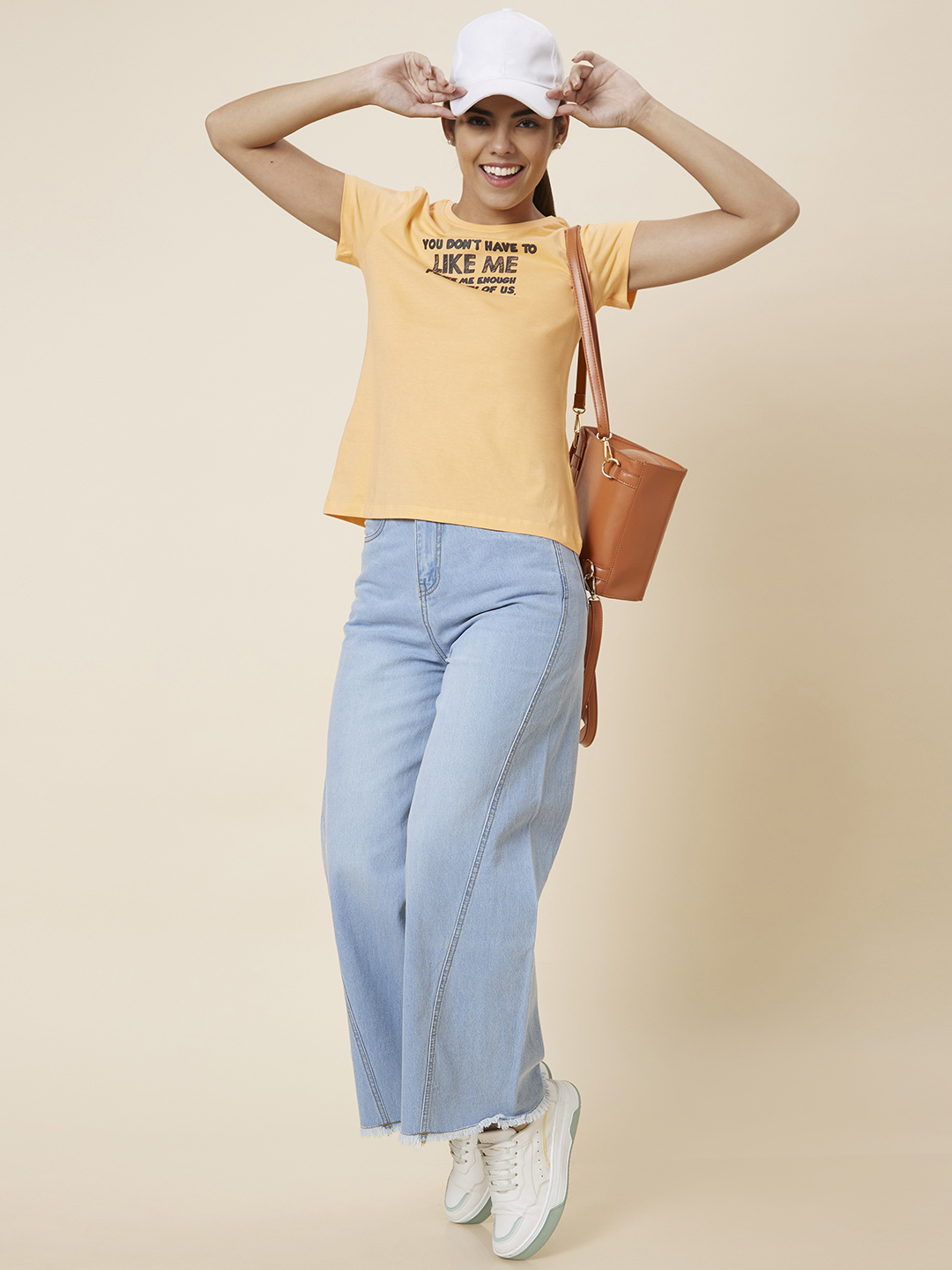 Globus Women Yellow Regular Fit Printed Cotton T-Shirt