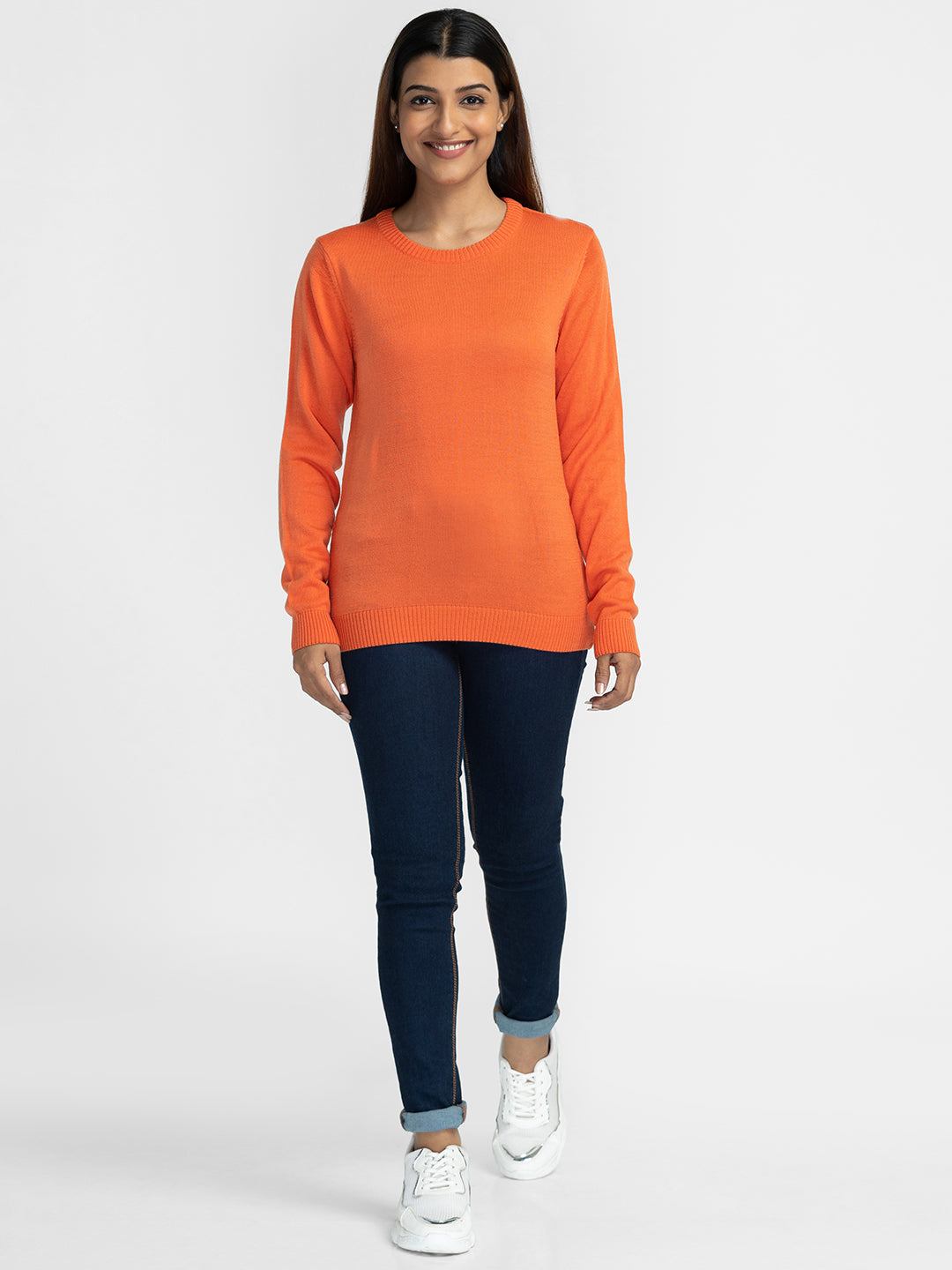 Globus Orange Solid Pullover Sweater