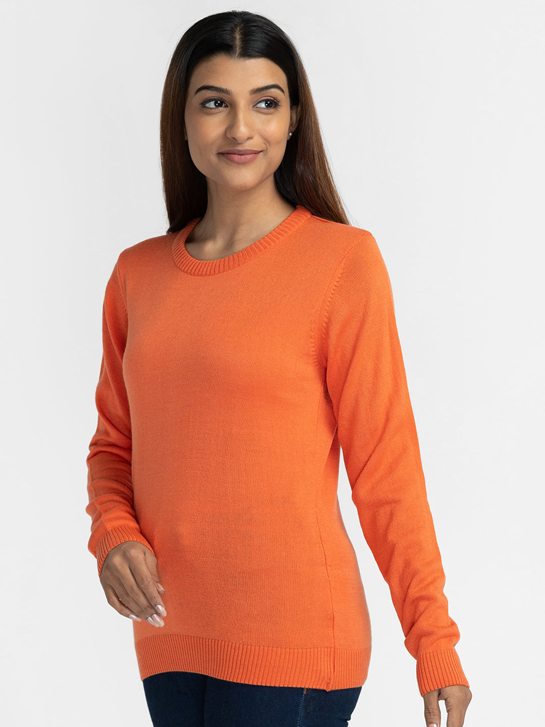 Globus Orange Solid Pullover Sweater