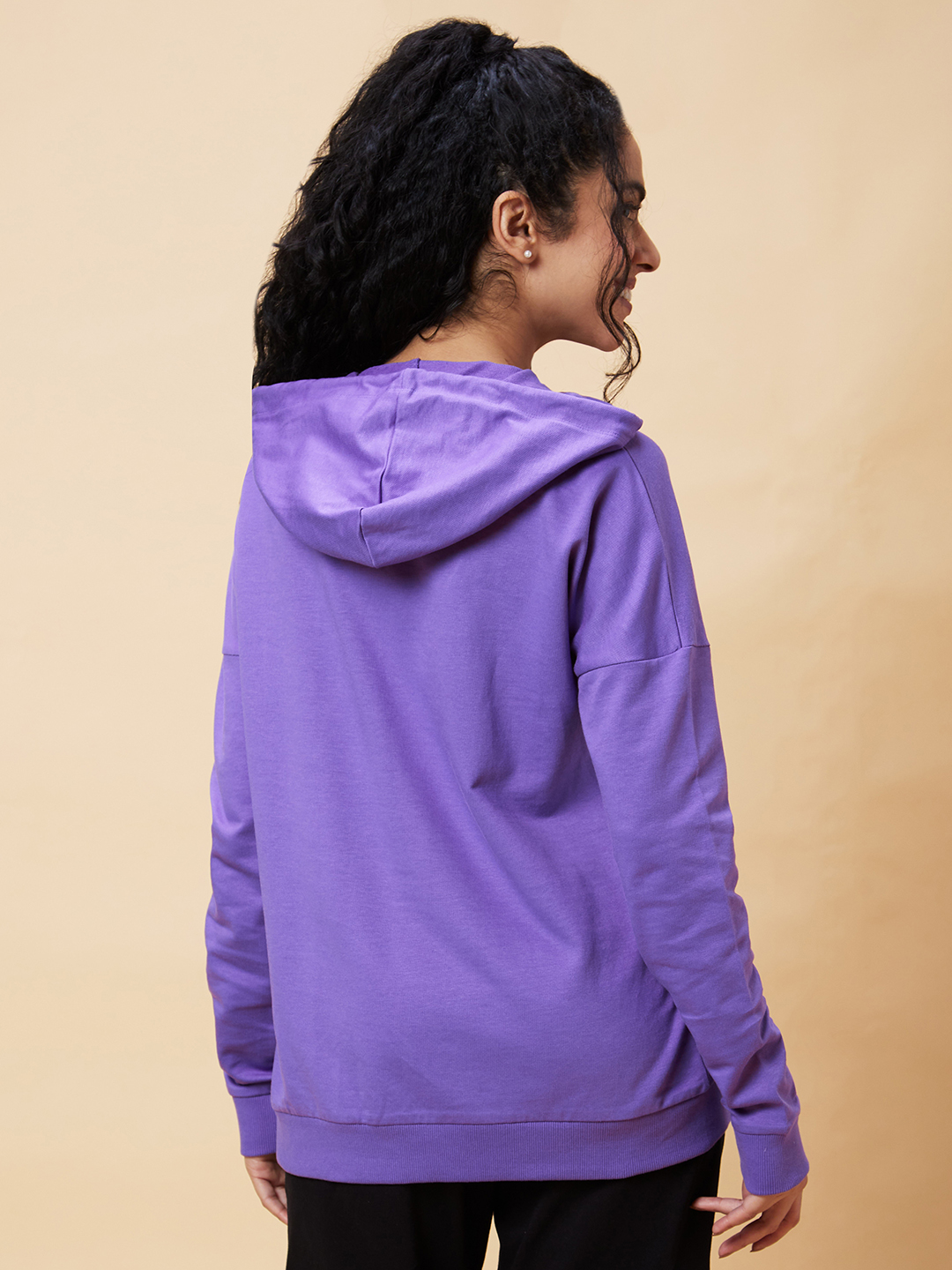 Globus Women Lavender Graphic Hooded Casual Boxy Fit Pullover Sweatshirt
