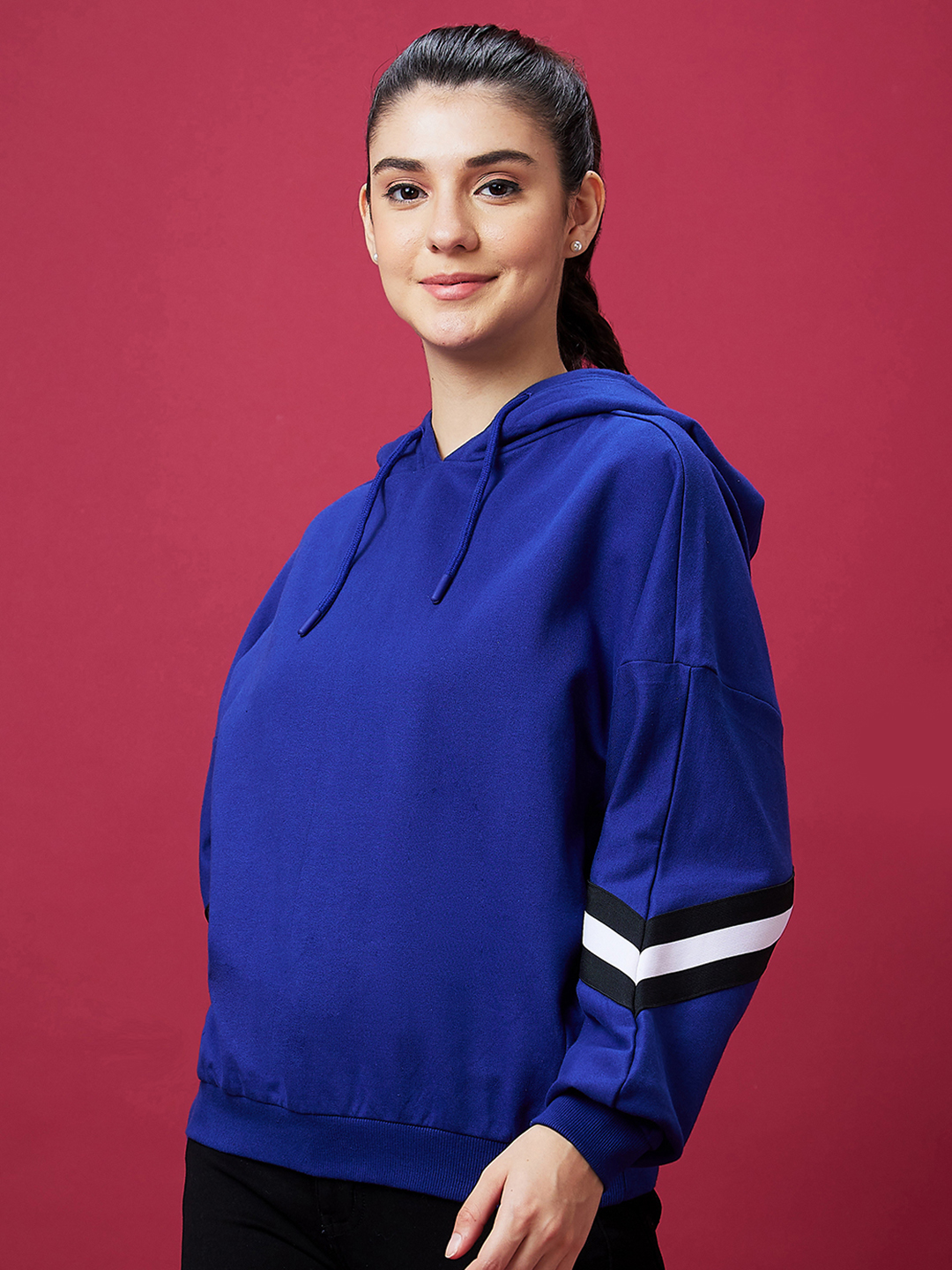 Globus Women Blue Casual Oversized Hooded Drop Shoulder Sweatshirt