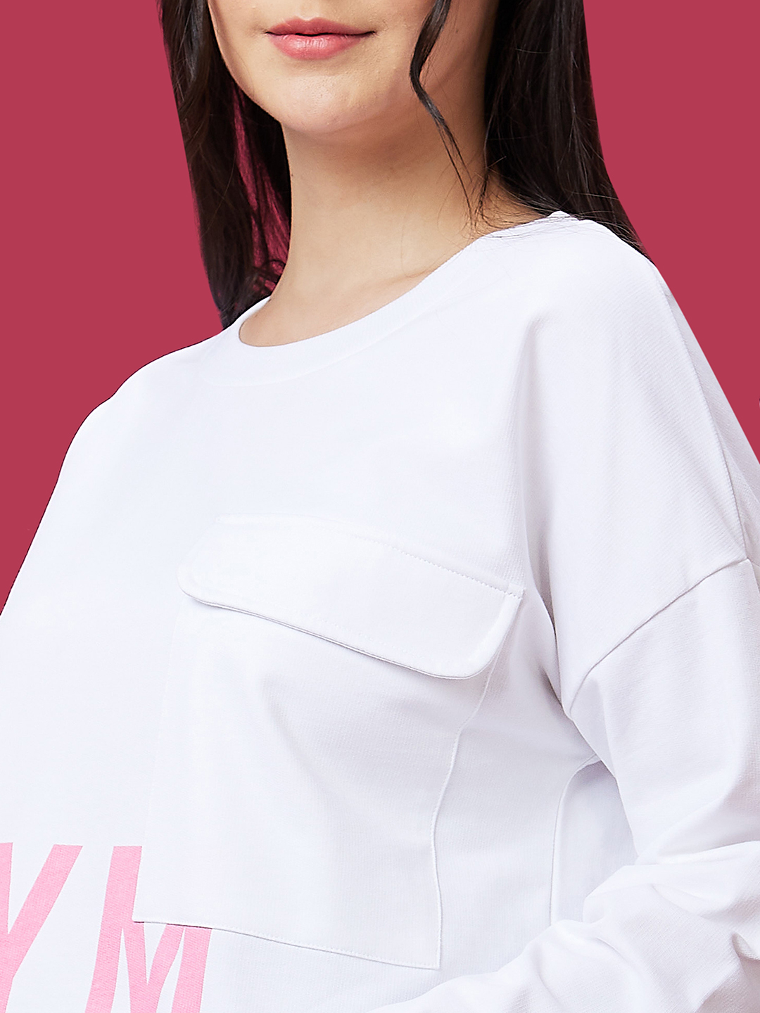 Globus Women White Casual Round Neck Drop Shoulder Full Sleeve Sweatshirt