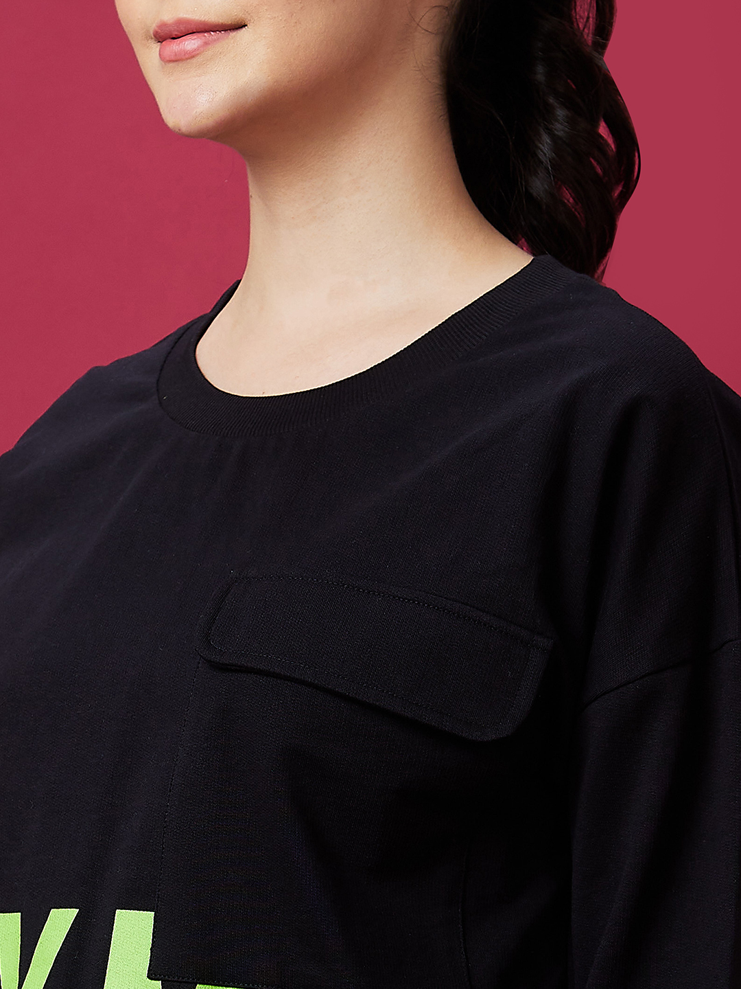 Globus Women Black Casual Round Neck Drop Shoulder Full Sleeve Sweatshirt