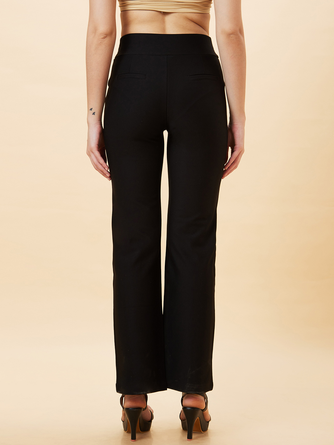 Globus Women Black Solid High-Rise Loose Fit Parallel Trousers
