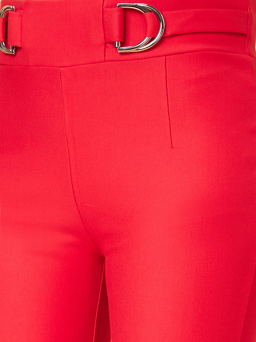 Globus Women Red Solid High-Rise Straight Fit Casual Trouser