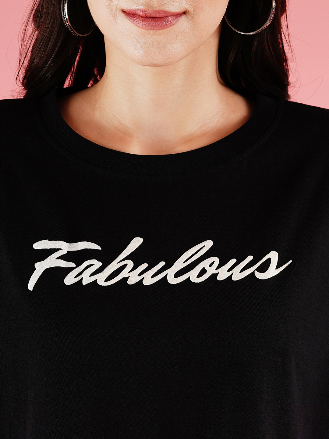 Globus Women Black Studded & Typography Printed Boxy T-Shirt