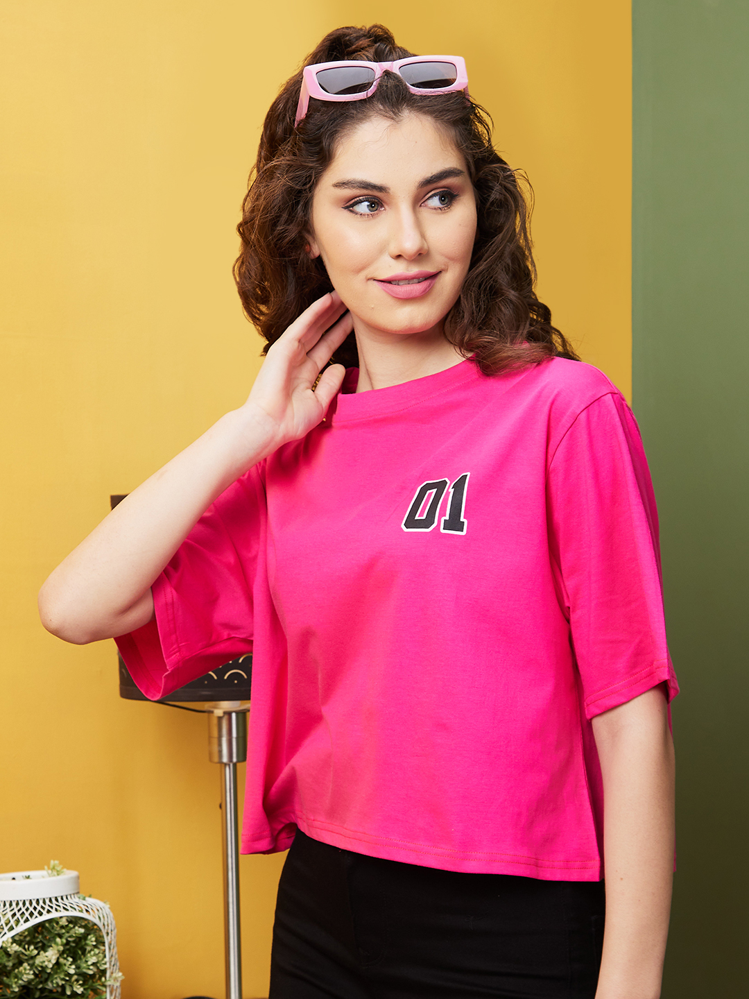 Globus Women Pink Boxy Fit Typography Round Neck T-Shirt