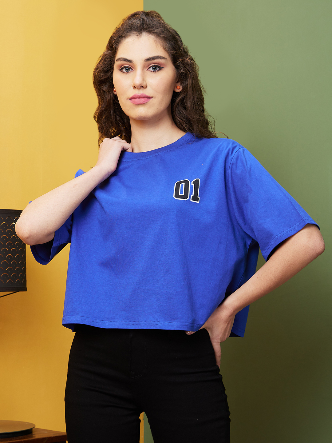 Globus Women Blue Boxy Fit Typography Round Neck T-Shirt