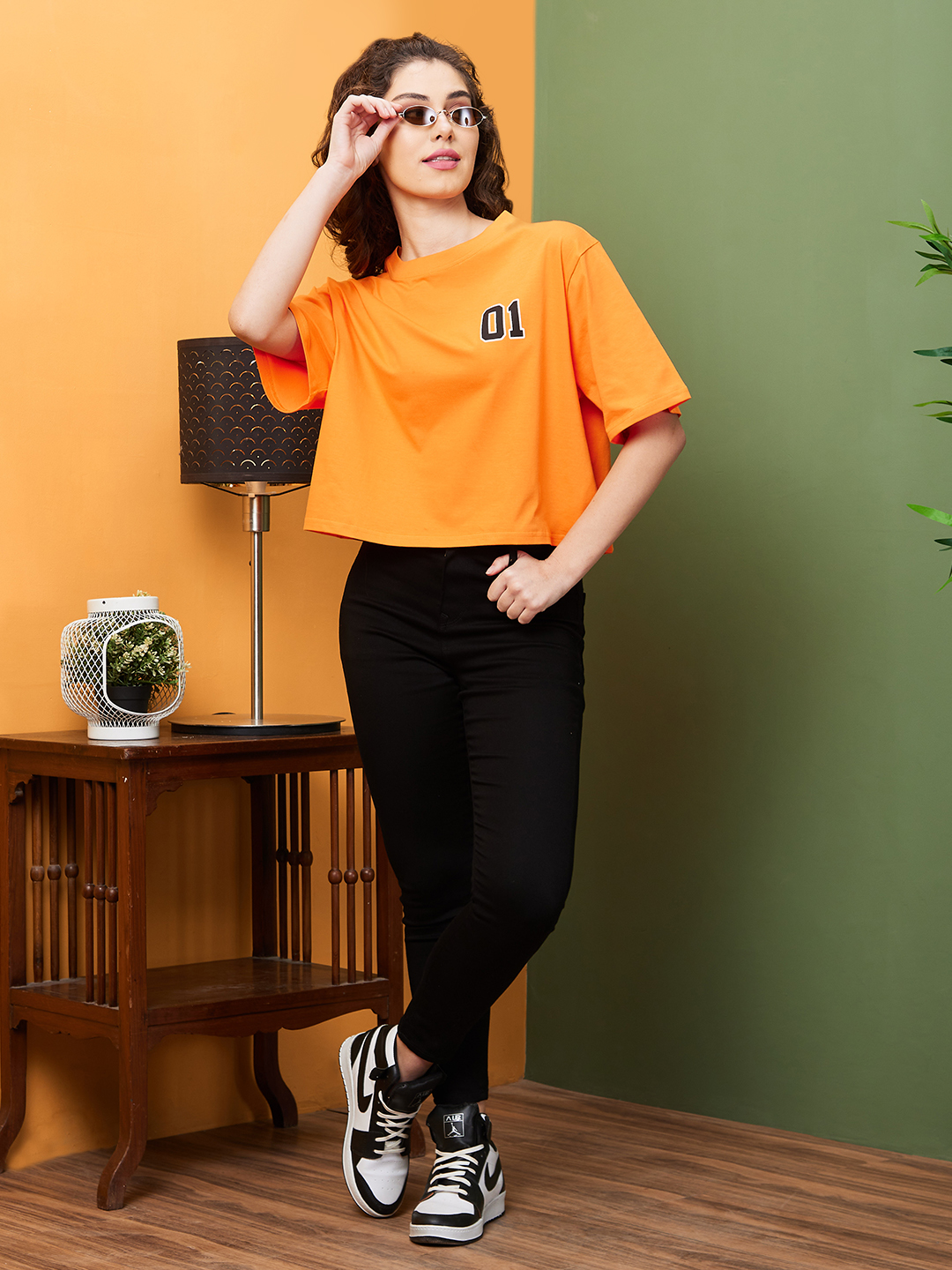 Globus Women Orange Boxy Fit Typography Round Neck T-Shirt