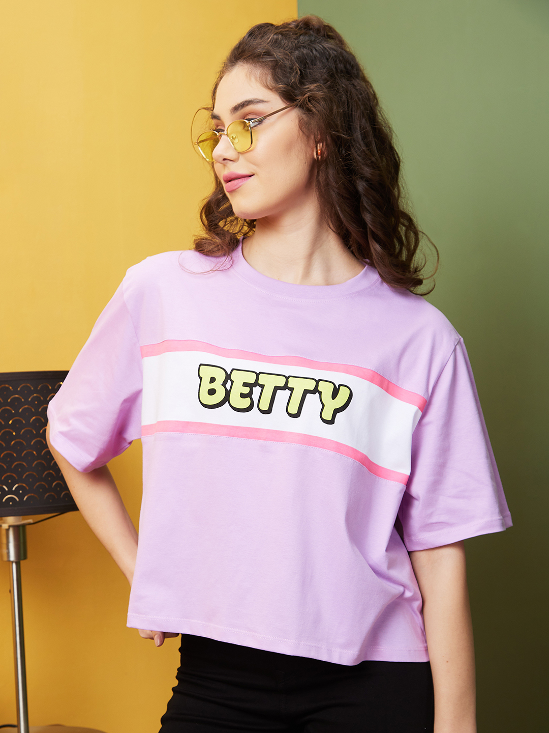 Globus Women Lavender Boxy Fit Typography Round Neck T-Shirt
