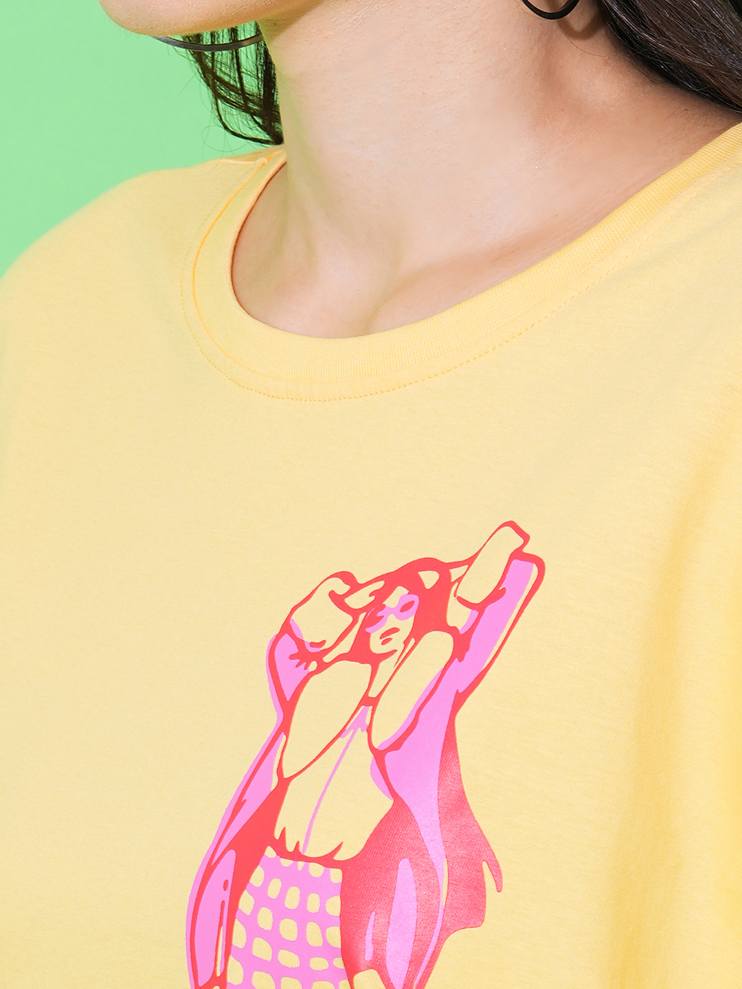 Globus Women Yellow Typography Print Boxy T-Shirt