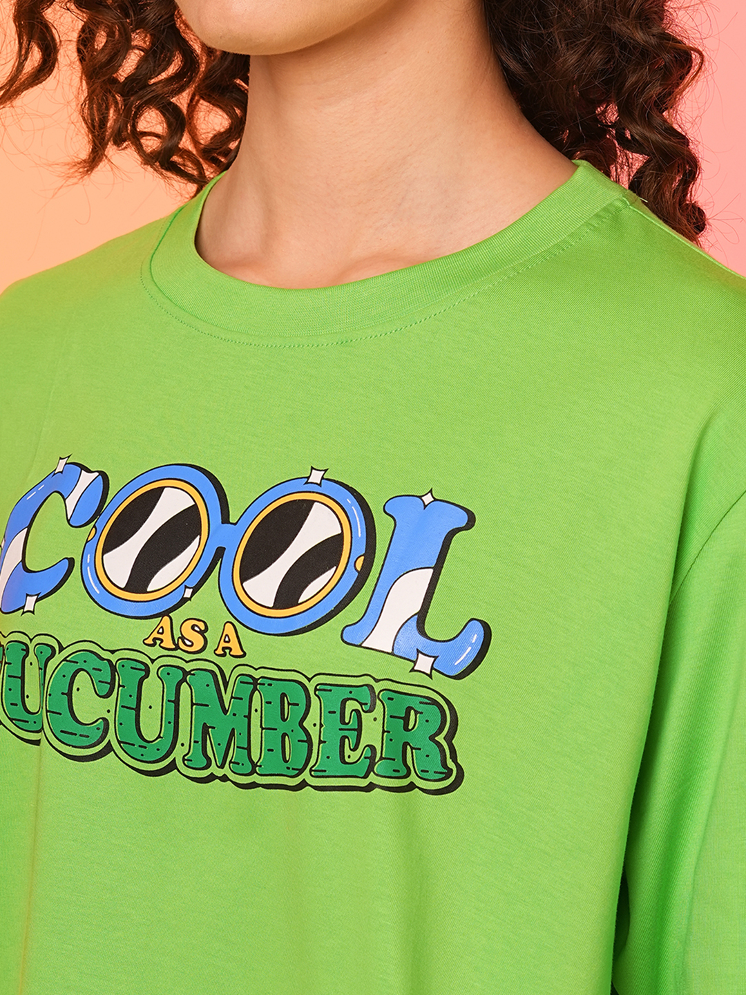 Globus Women Green Boxy Fit Cool Summer T-Shirt