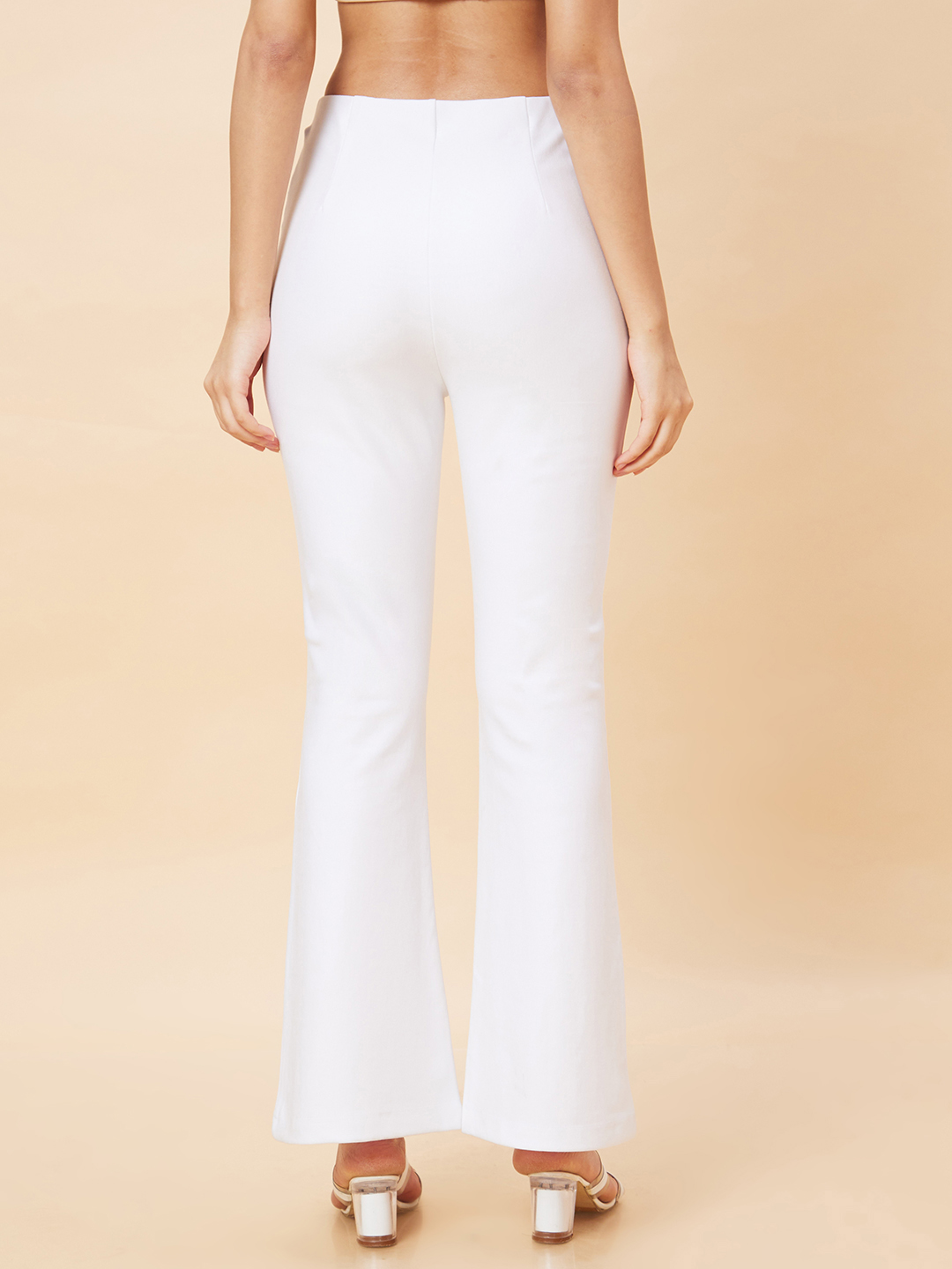 Globus Women White Opaque Stretchable High-Rise Flat Front Bootcut Trousers