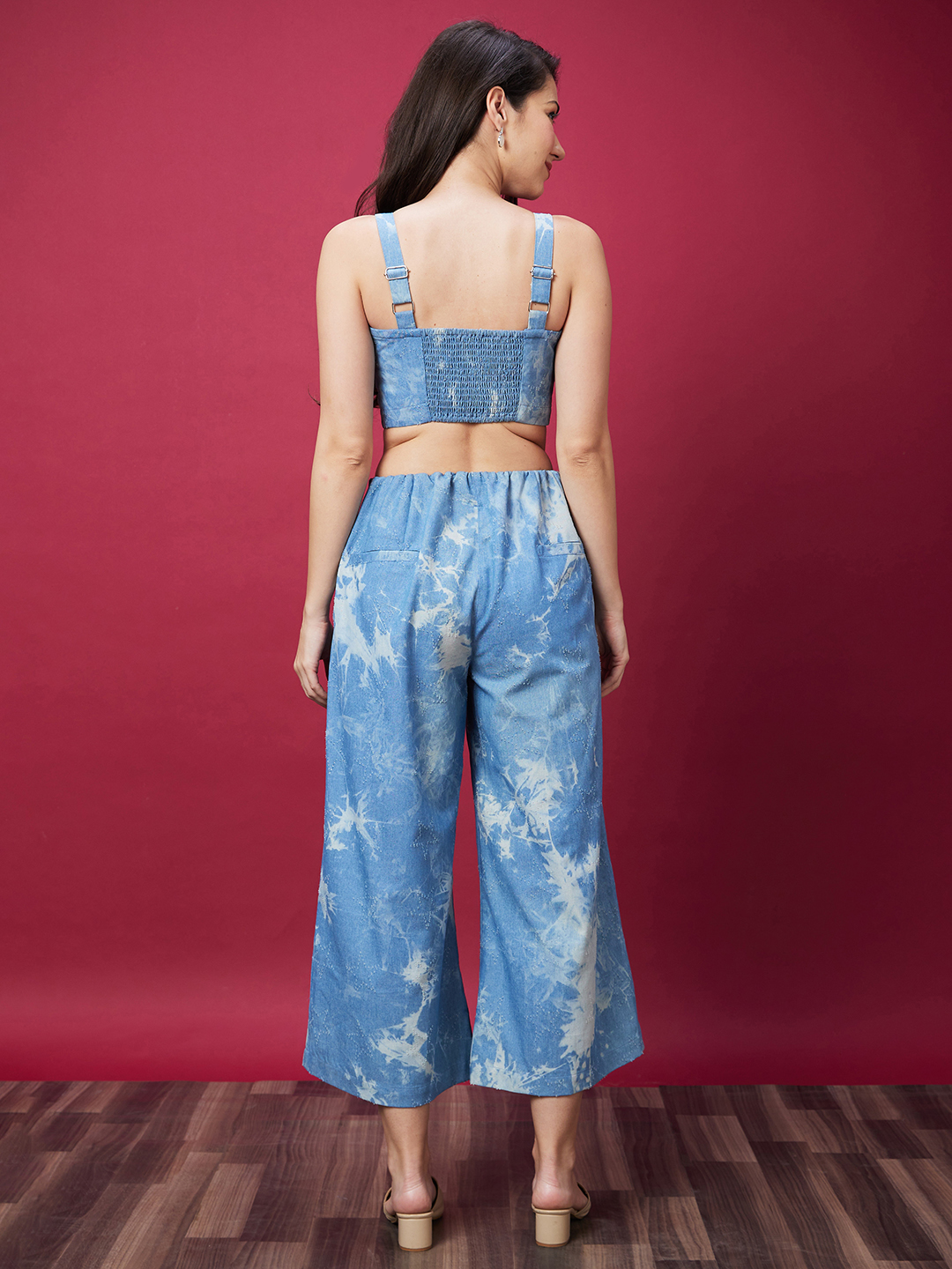 Globus Women Blue Dyed Co-Ord Set With Strappy Top And Trouser