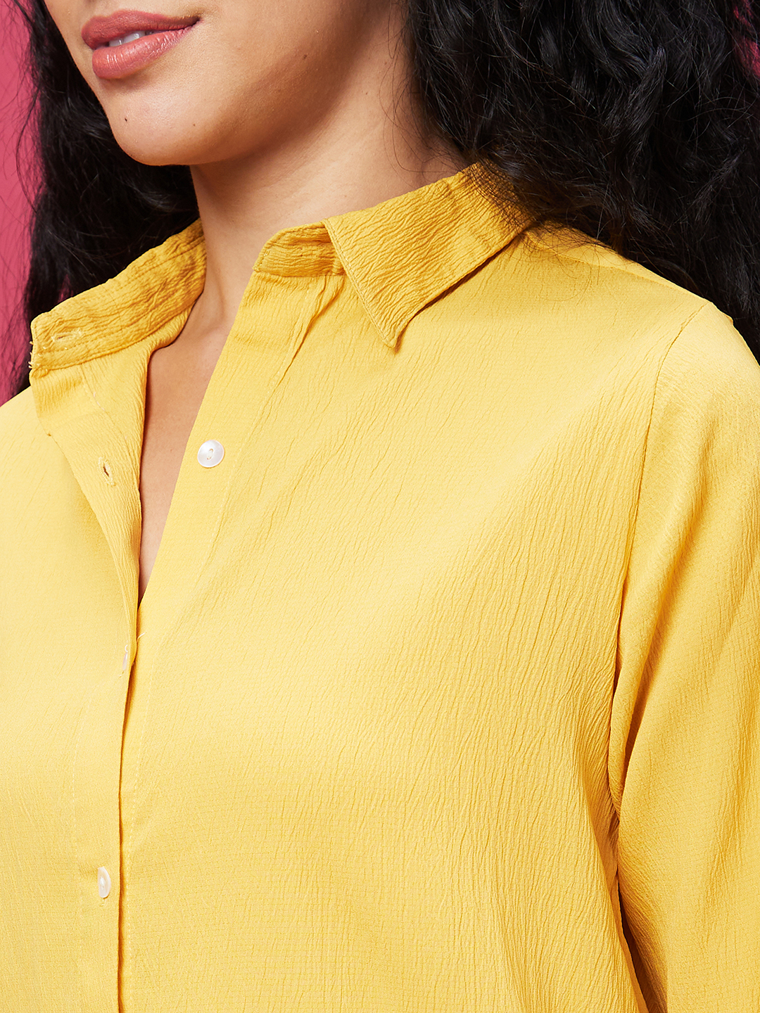 Globus Women Yellow Solid Shirt Collar Co-Ords