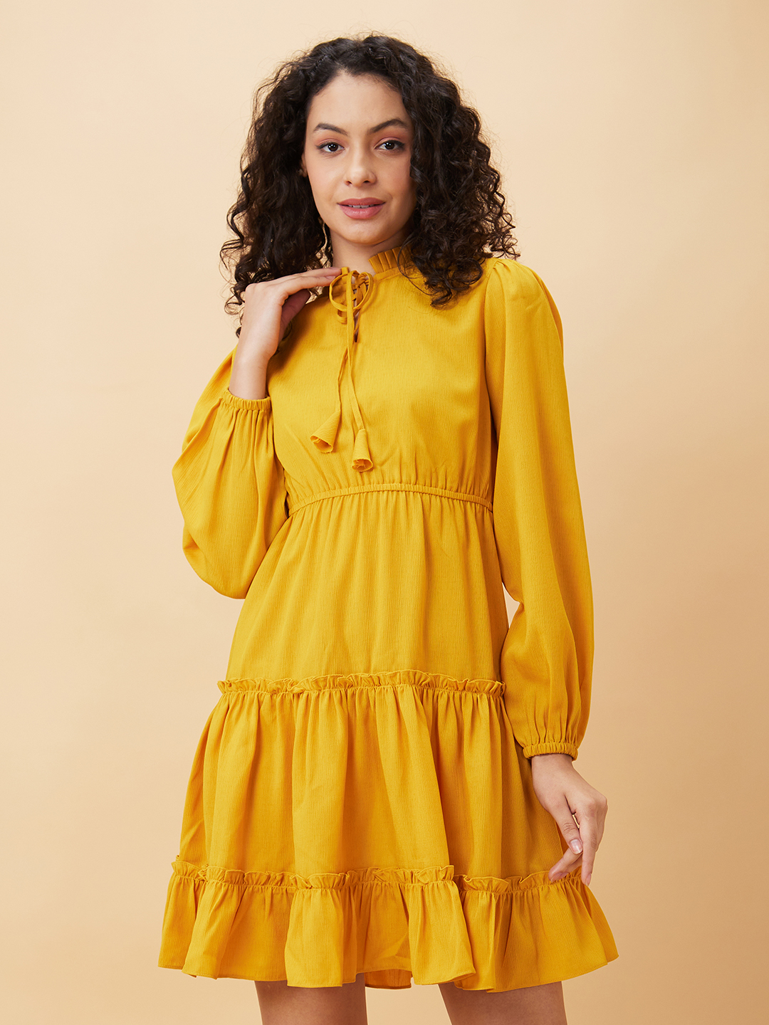 Globus Women Mustard Solid A-Line Casual Dress