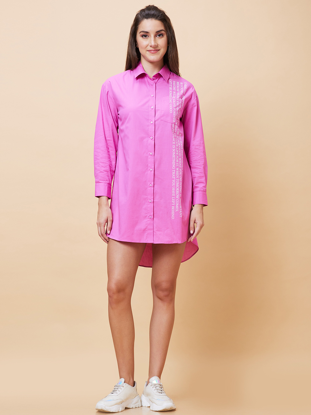 Globus Women Purple Typography Print Casual Shirt Dress