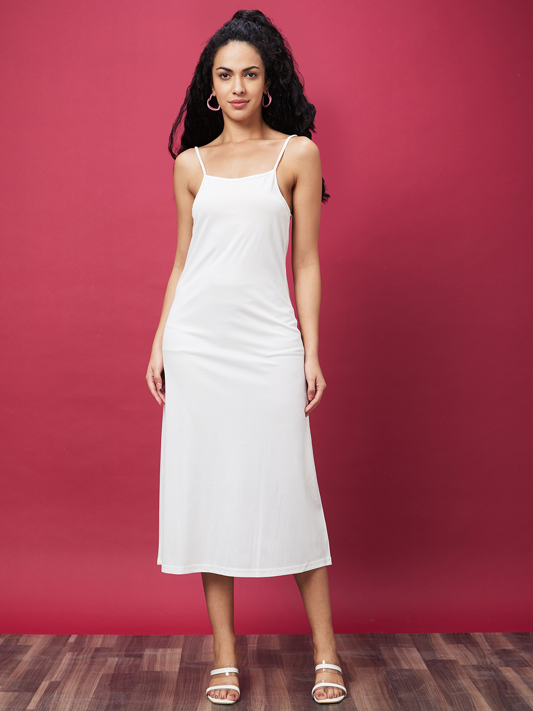 Globus Women White Printed Casual Tie-Up Neck Maxi Dress