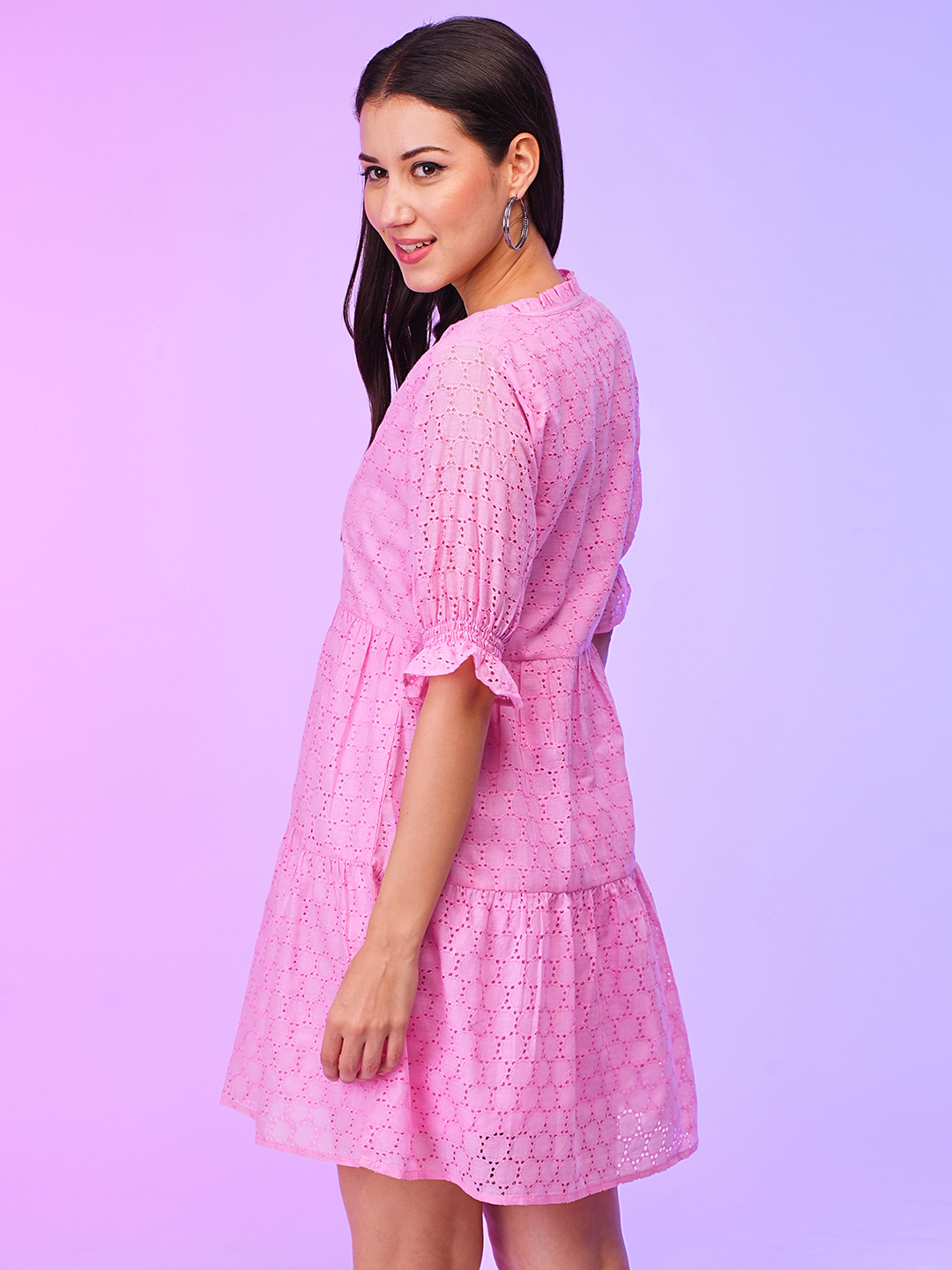 Globus Women Pink Schiffli A-Line Summer Dress