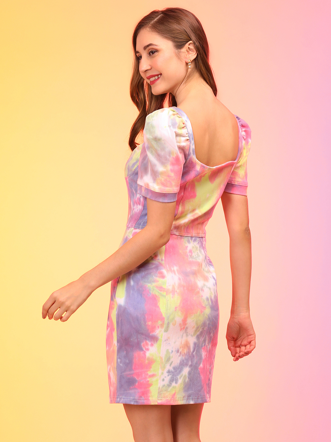 Globus Women Multicolour Tie & Dye Denim Bodycon Dress