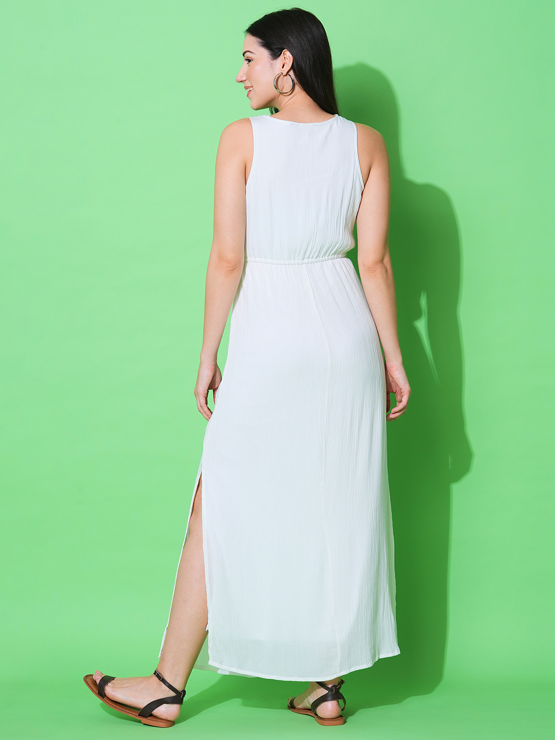 Globus Women White Wrap Neck Side Slit Maxi Summer Dress