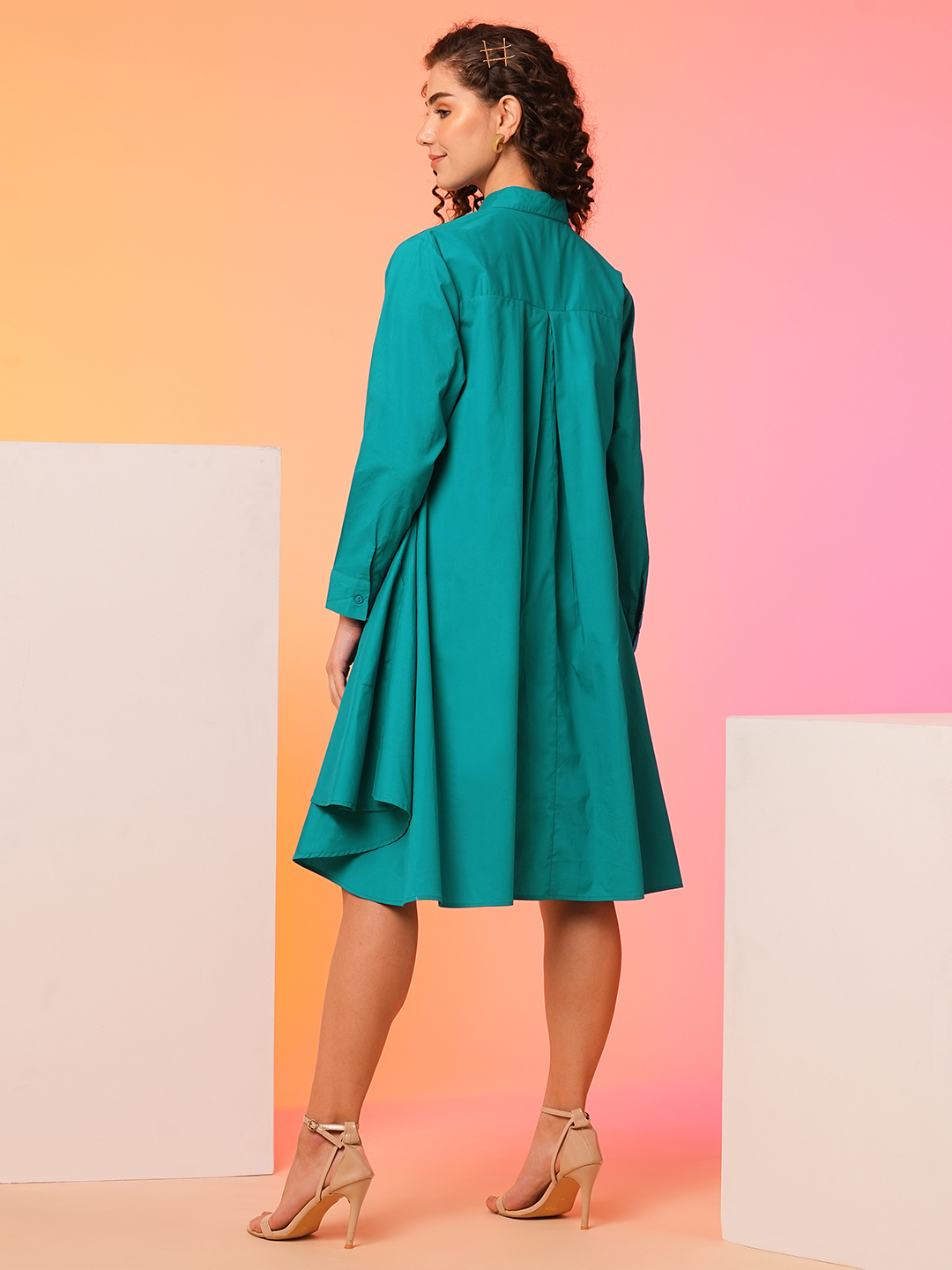 Globus Women Green Asymmetric Loose Fit A-Line Dress
