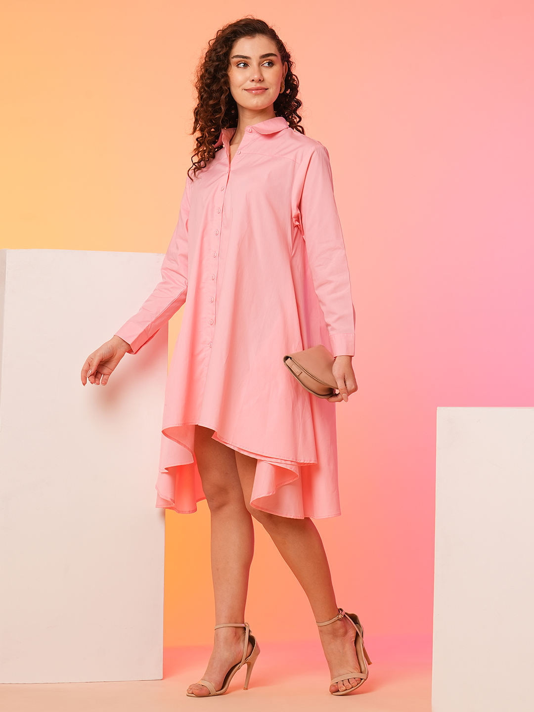Globus Women Peach Asymmetric Loose Fit A-Line Dress