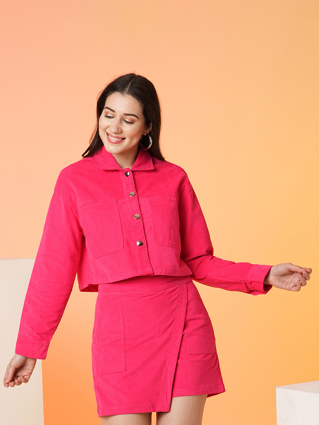 Globus Women Pink Spread Collor Boxy Casual Jacket