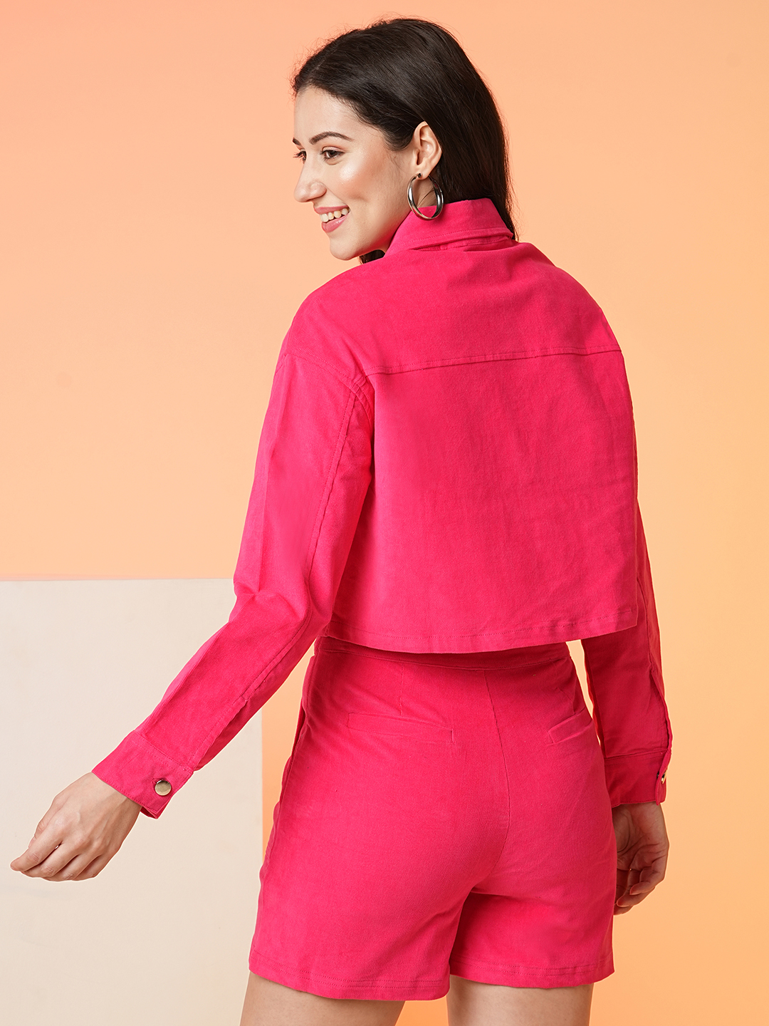 Globus Women Pink Spread Collor Boxy Casual Jacket