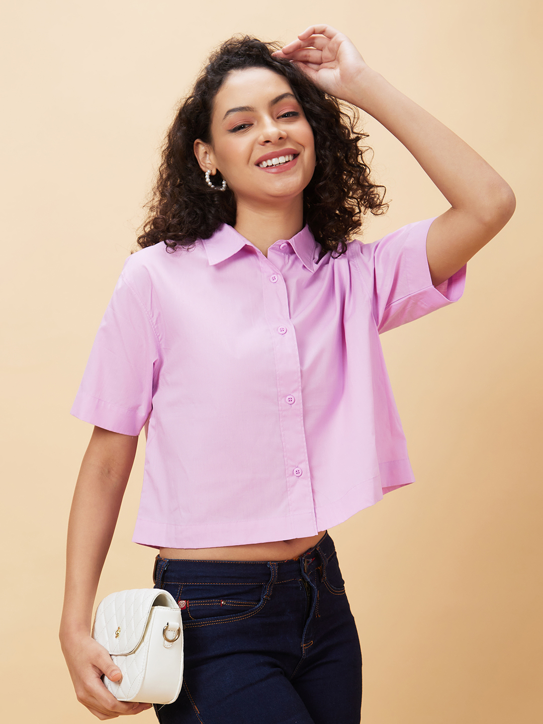 Globus Women Lilac Solid Casual Shirt Style Top