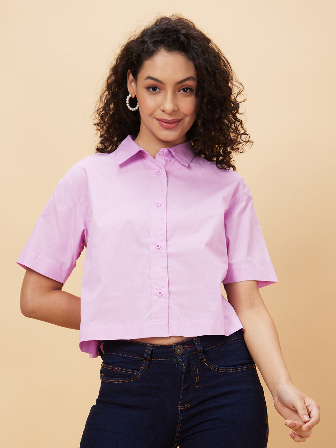 Globus Women Lilac Solid Casual Shirt Style Top