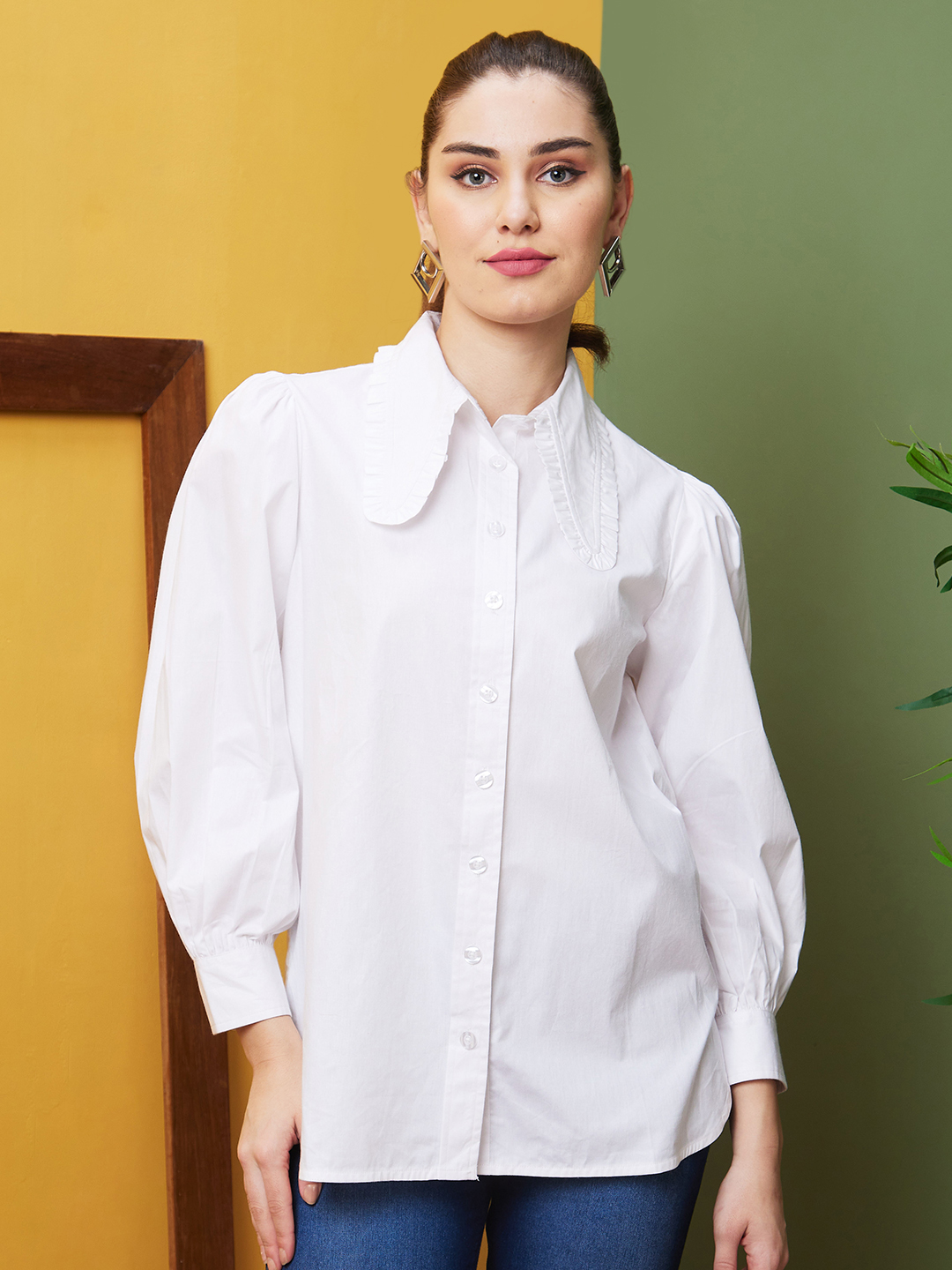 Globus Women White Solid Casual Shirt Style Top