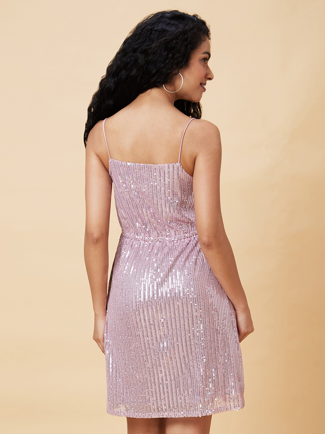 Globus Women Mauve Sequined Embellished Strappy Party Bodycon Dress