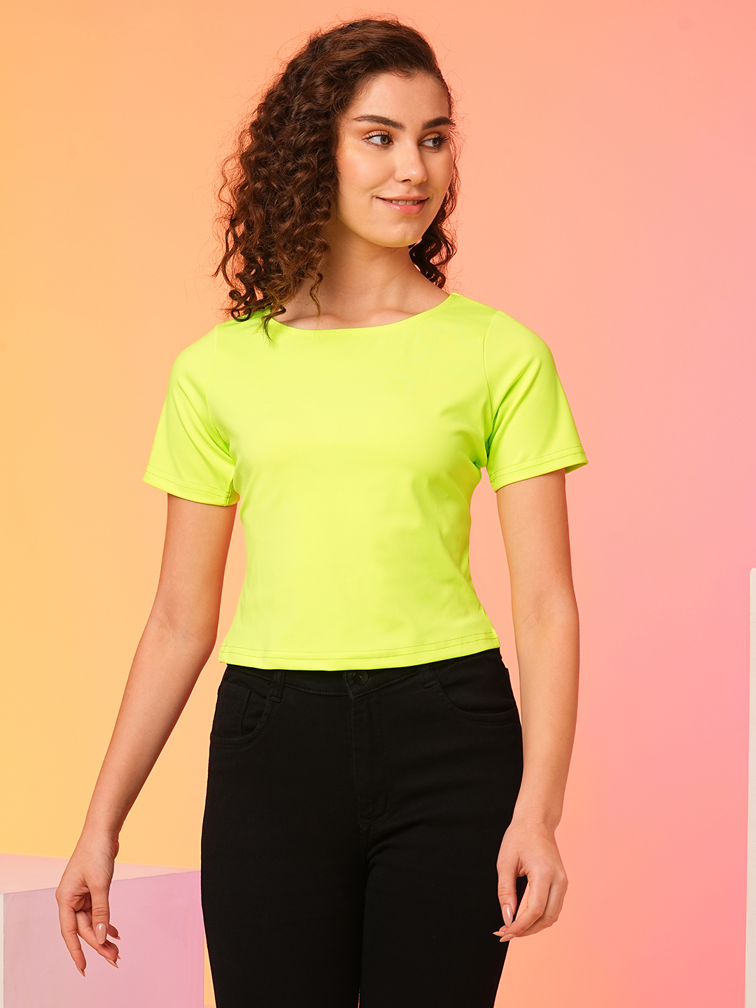 Globus Women Neon Green Bow Detail Styled Back Party Top