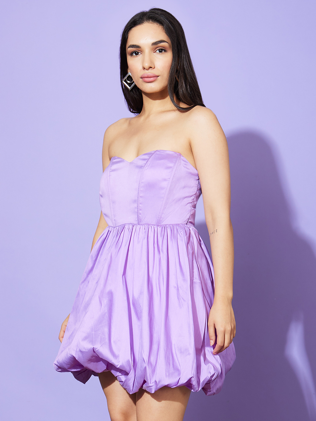 Globus Women Lavender Solid Off-Shoulder A-Line Party Dress
