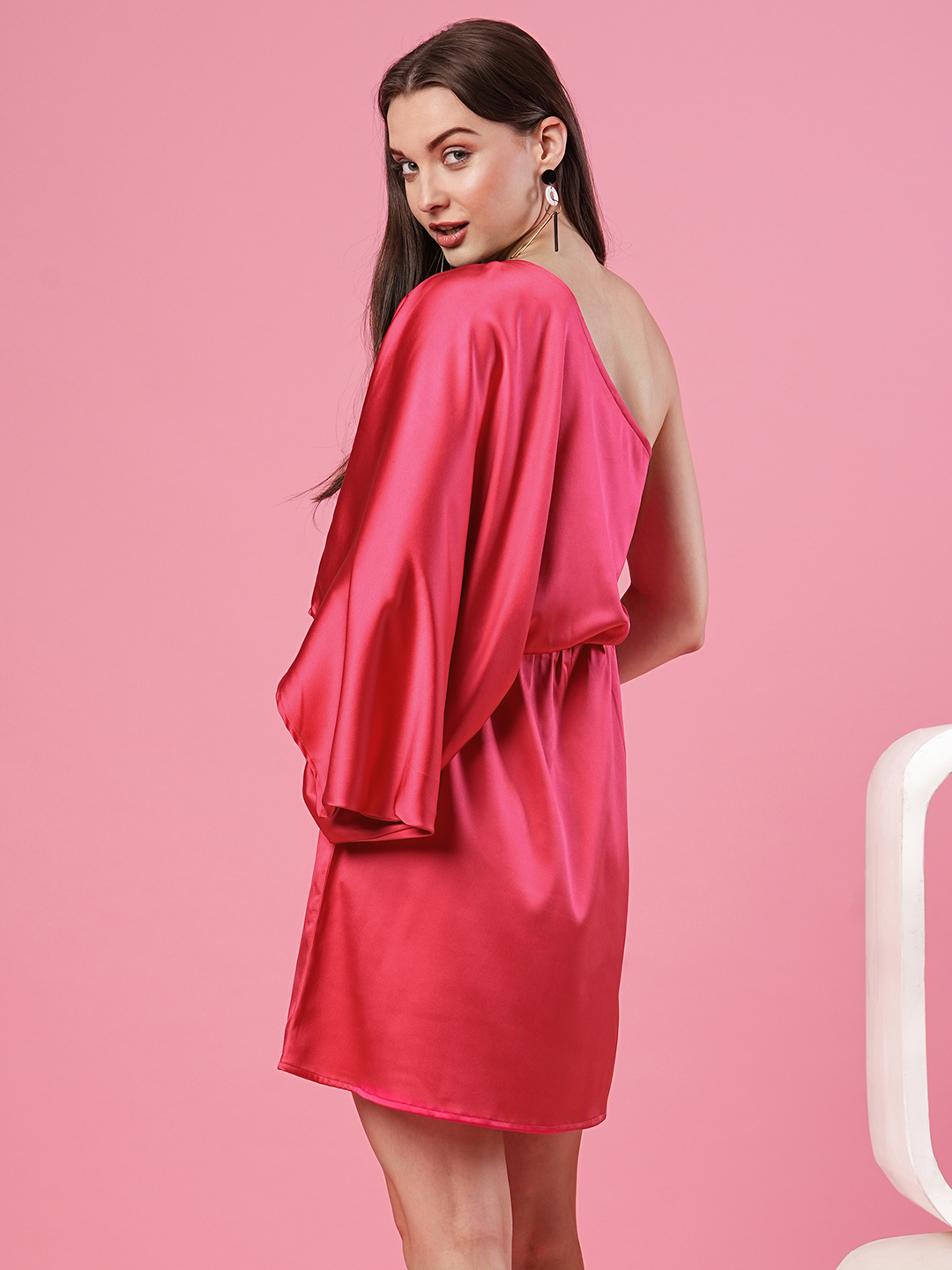 Globus Women Pink Batwing Sleeves A-Line Mini Party Dress