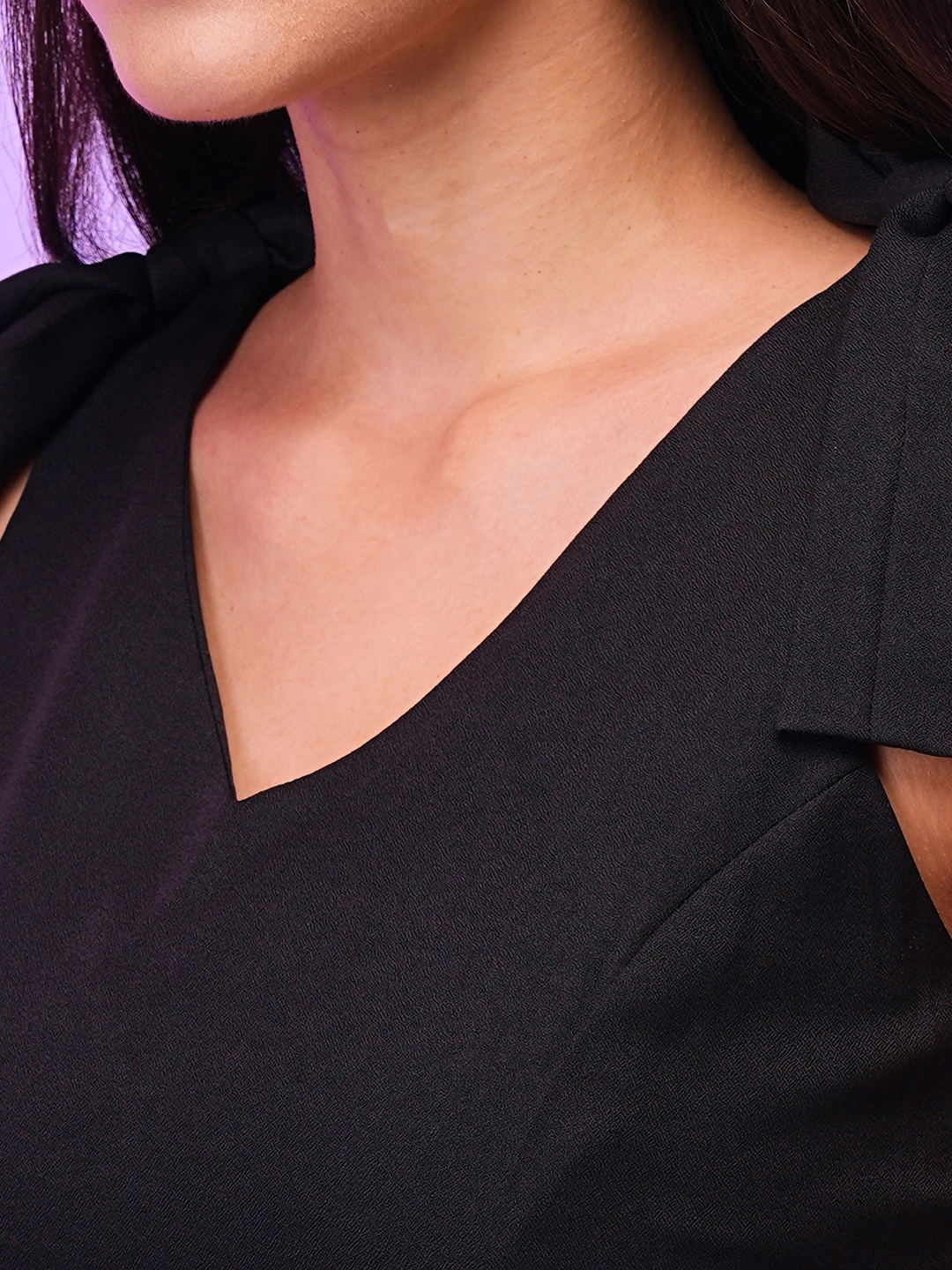 Globus Women Black Shoulder Tie-Up Detail A-Line Party Dress