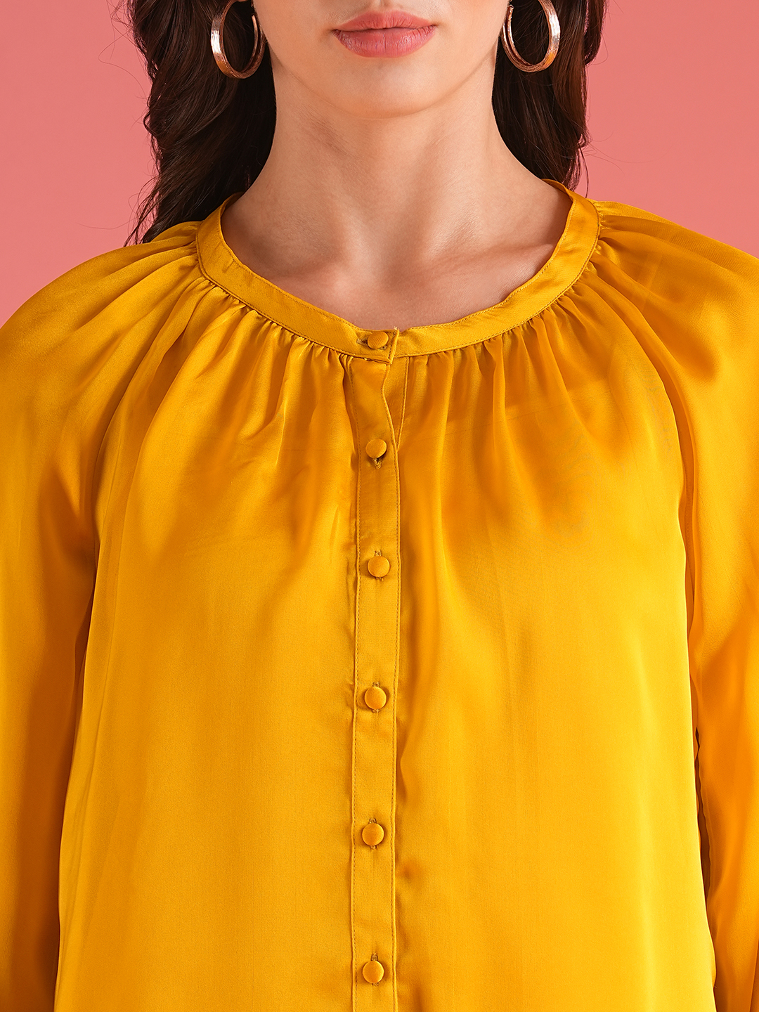 Globus Women Yellow Loose Fit Raglan Sleeves Shirt Style Party Top