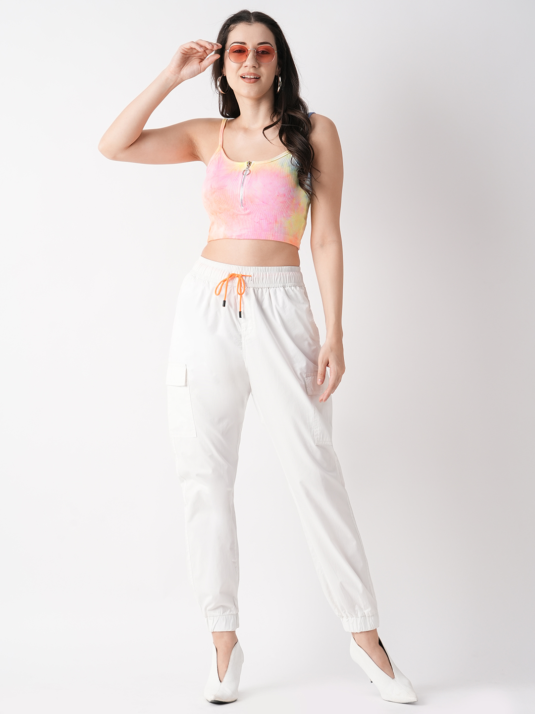 Globus Women White Tapered Fit Cargo Joggers