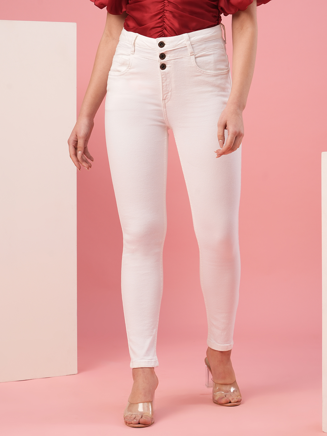 Globus Women White High Rise Skinny Fit Jeans